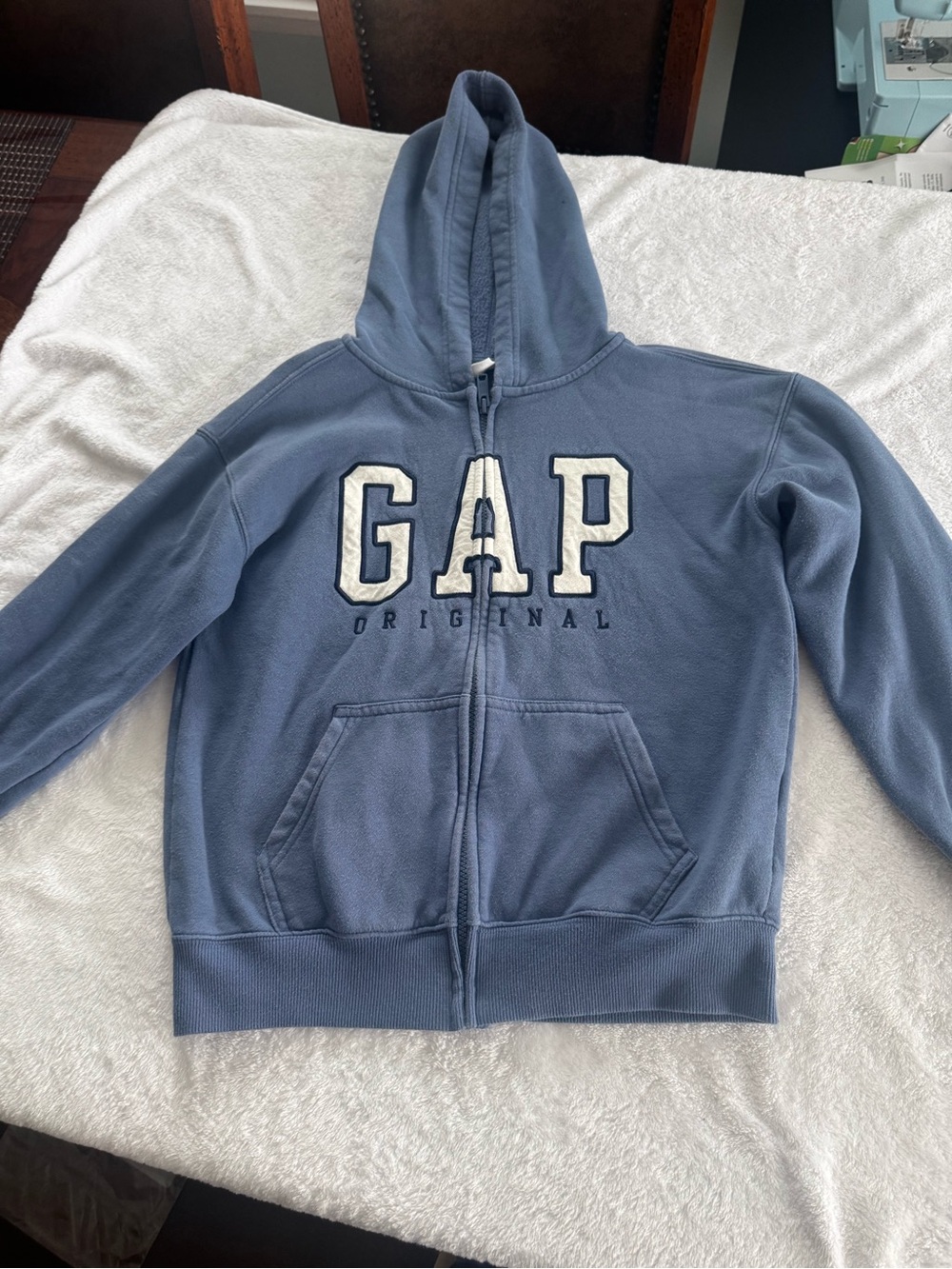 GAP Kids Dusty Blue Full-Zip Hoodie with White Logo